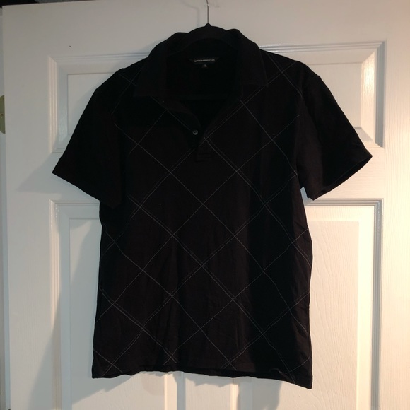 EXPRESS Design Studio Black Short Sleeve Polo with Diamond Pattern - Picture 1 of 3